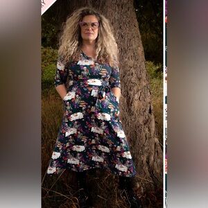 BNWT Grizelda Skeleton Tea Party Print Cotton Midi Dress